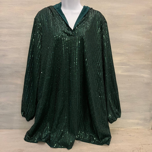 Emerald Green Sequined Hoodie Tunic Top Size 2XL Good Condition