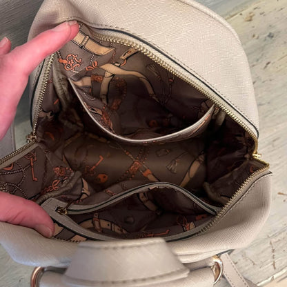 Tan Faux Leather Footed Shoulder Backpack Purse 7x10x5 Like New