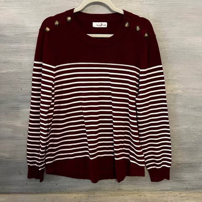 Perfectly Priscilla Burgundy White Stripe Soft Light Weight Sweater Size 3X Good Condition