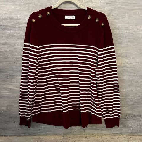 Perfectly Priscilla Burgundy White Stripe Soft Light Weight Sweater Size 3X Good Condition