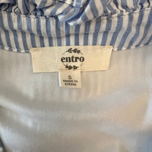 Entro Cotton Blue White Stripe Red Ric Rac Trim Tier Ruffle Mini Sundress Size Small Good Condition