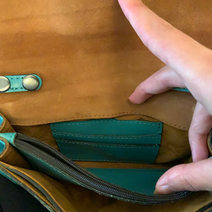 Patricia Nash Torri Aqua Leather Crossbody Bag Clutch Purse Good Condition