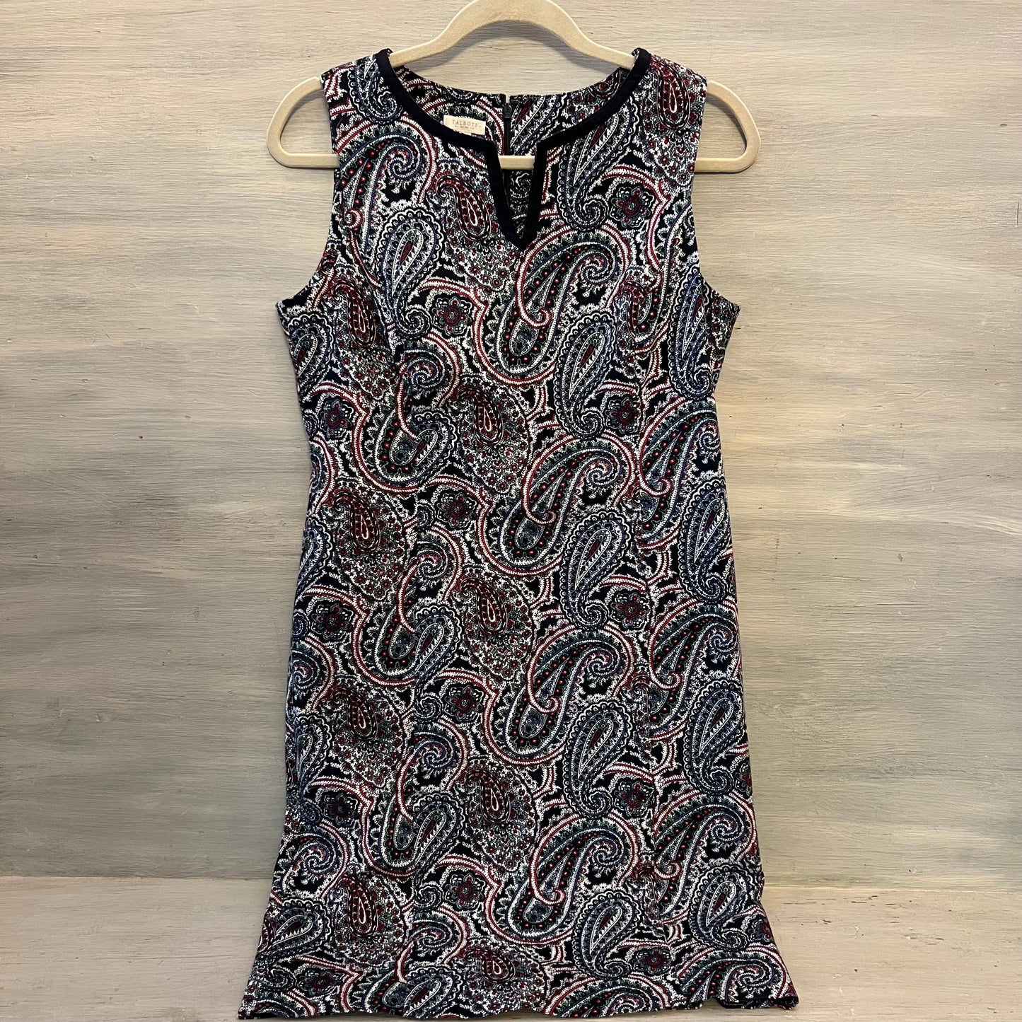 Talbots 98% Cotton Notched Yneck Multicolor Paisley Print Shift Dress Size 10p Good Condition