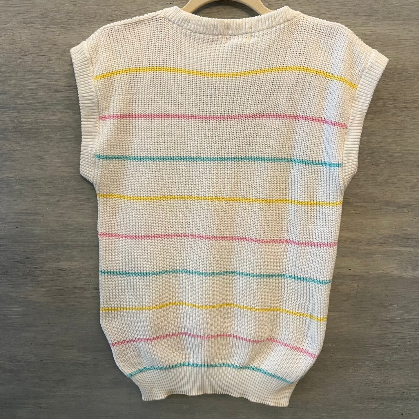 Vintage Here’s a HUG 100% Cotton Pastel Stripe White Sweater Vest Size Small Good Condition