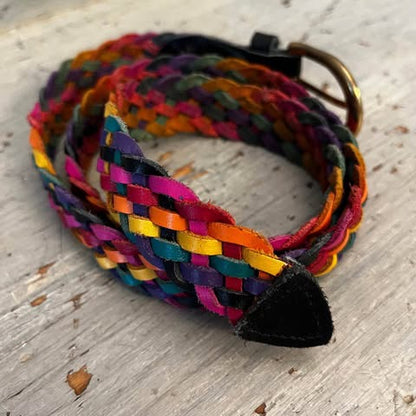 Multicolor Genuine Leather Braided Belt Good Condition