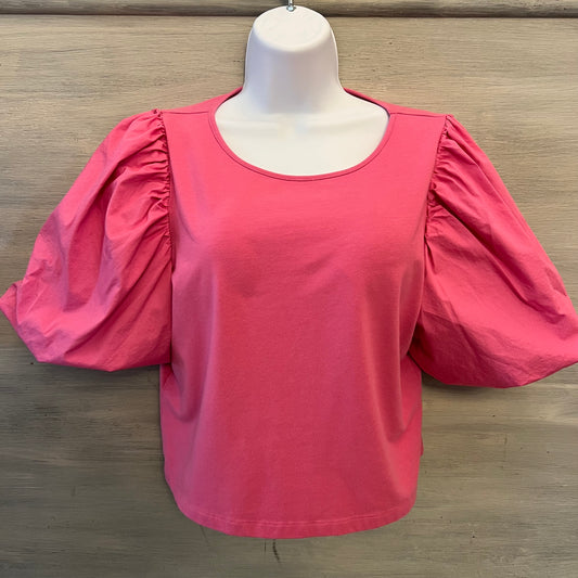 a new day Magenta Oversize Puff Sleeve Crew Neck Blouse Size Medium Good Condition