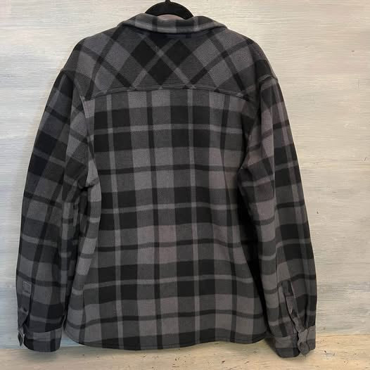 Voyager Men’s Black Grey Plaid Fleece Sherpa Lined Flannel Shacket XL Good Condition