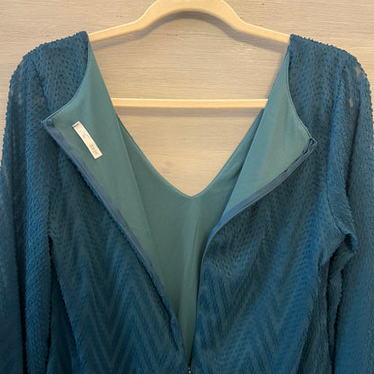 Sage Teal Blue Tufted Chevron Print Vneck Dress Size Medium Good Condition