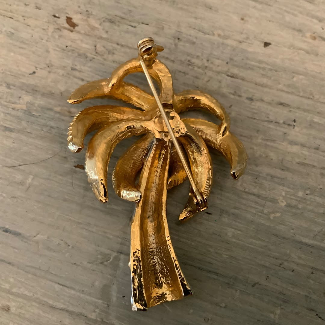 Gold & Silver Tone Palm Tree Brooch Pin Like New