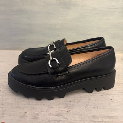 Chelsea & Violet Leather Black Accent Chunky Platform Loafers Size 7.5M Like New