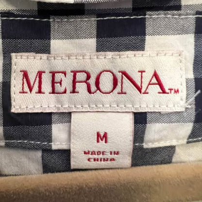 Merona White Navy Blue Check Bomber Jacket 70% Cotton Size Medium Like New