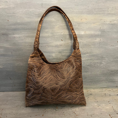 Faux Leather Tan Organic Pattern Shoulder Bag Purse 14x13x6 Like New