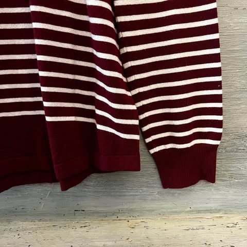 Perfectly Priscilla Burgundy White Stripe Soft Light Weight Sweater Size 3X Good Condition