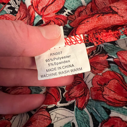 Red Hibiscus Flower Print Halter Neck Racerback High Low Maxi Dress Size Medium Good Condition