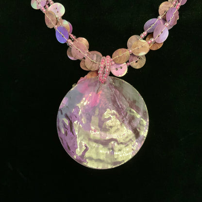 Vintage Coldwater Creek Bold Purple Abalone Shell Beaded Pendant Necklace 19-20.5" Good Condition