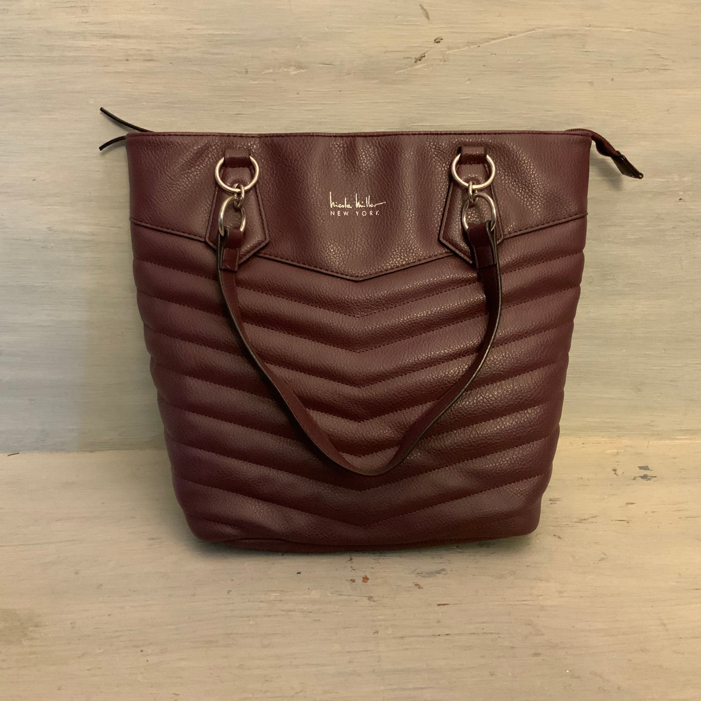 Nicole Miller Burgundy Faux Leather Shoulder Bag Purse Good Condition