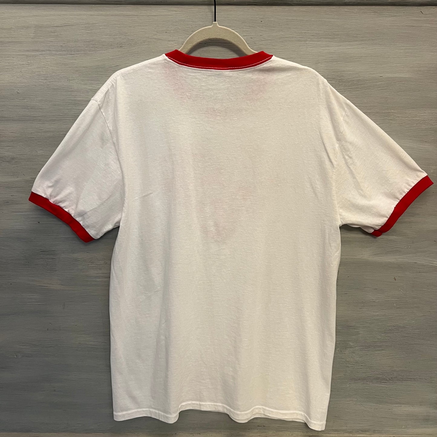 Port & Company Core Cotton White Ringer Strawberry Heart Graphic Tshirt Size Large Good Condition