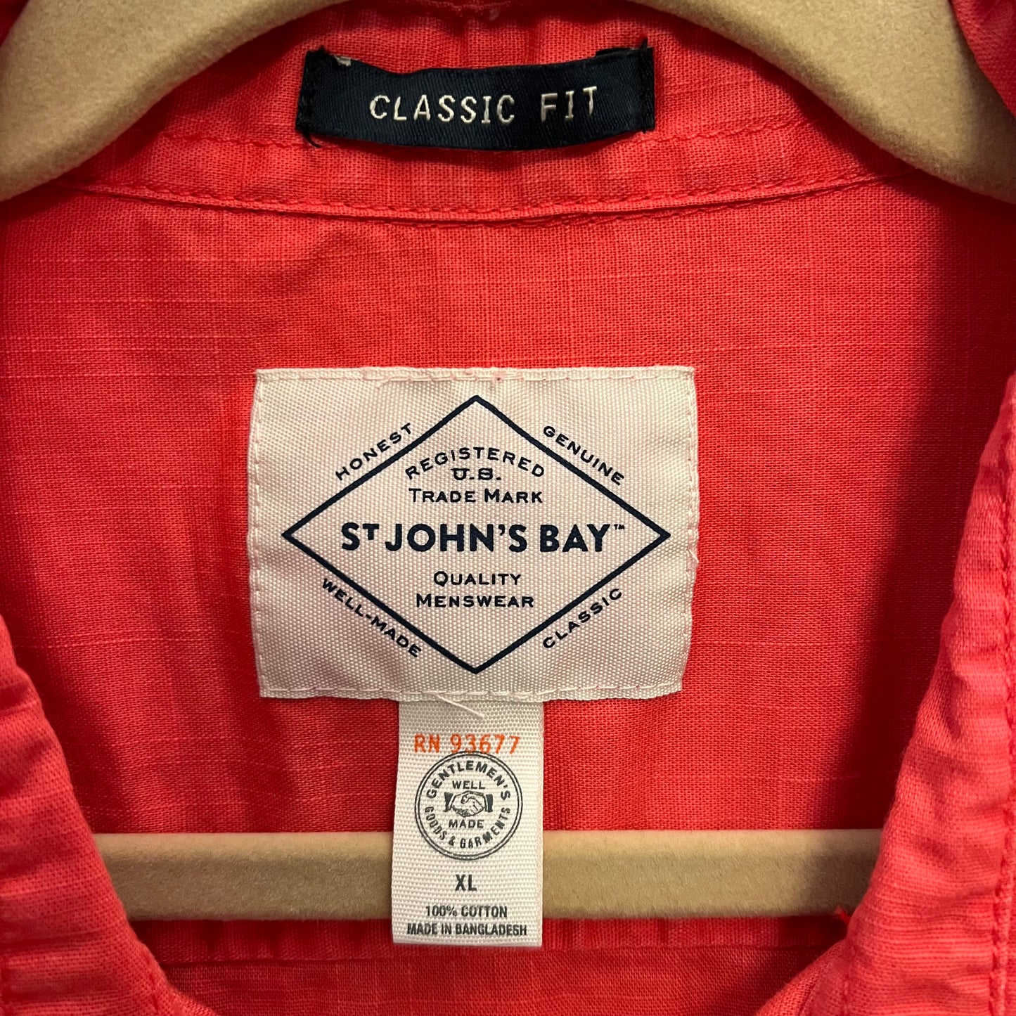 Saint John's Bay 100% Cotton Coral Classic Fit Casual Button Down Shirt Size XL Good Condition