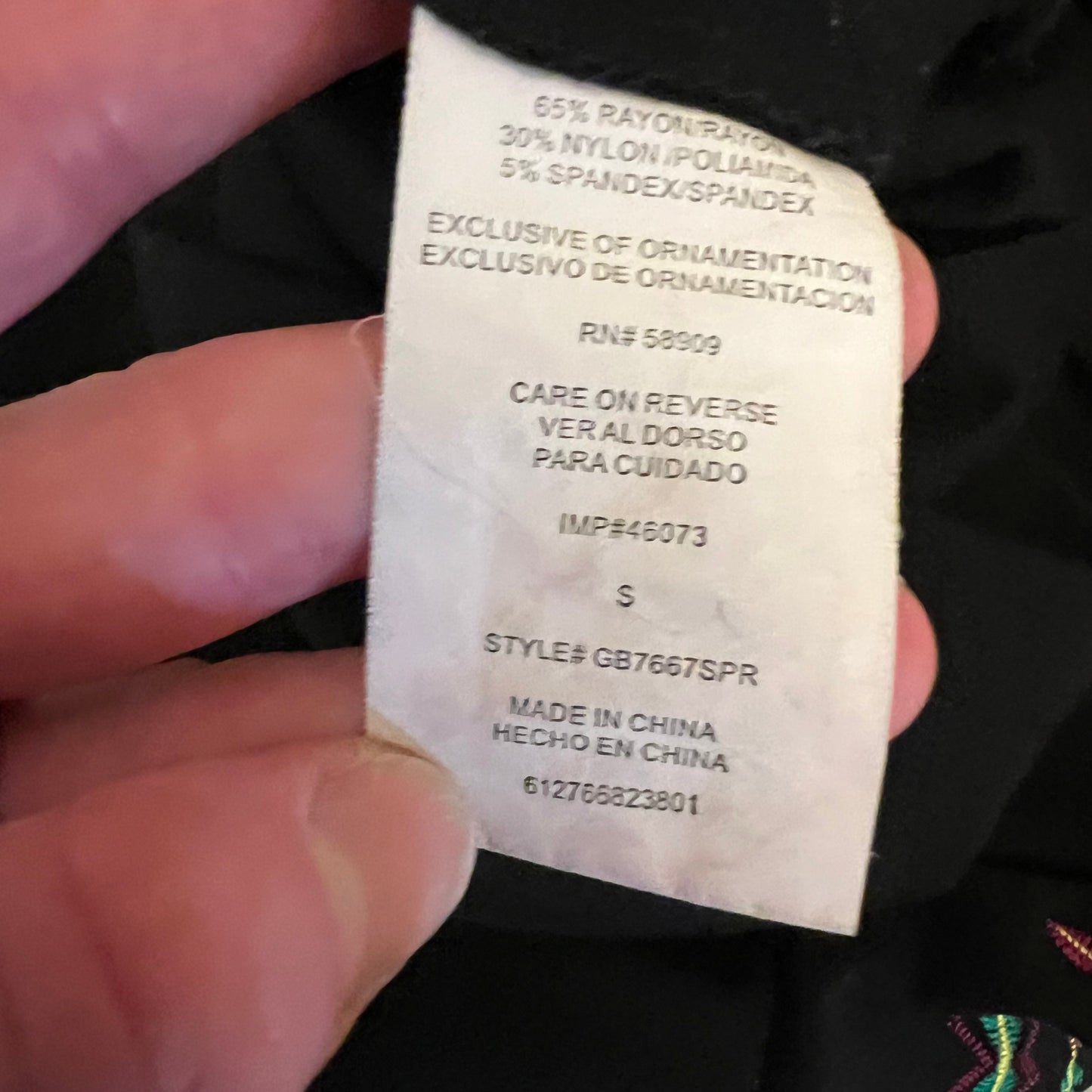 GB Black Colorful AztecPrint Embroidered Bodice Bodycon Mini Dress Size Small Good Condition