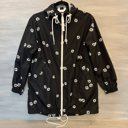 Free Assembly Black w/ White Daisies Hooded Windbreaker Rain Jacket Size XS Good Condition