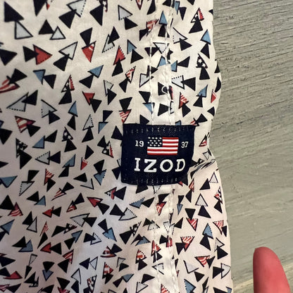 IZOD Triangle Confetti Print Short Sleeve Buttons Down Shirt XL Like New