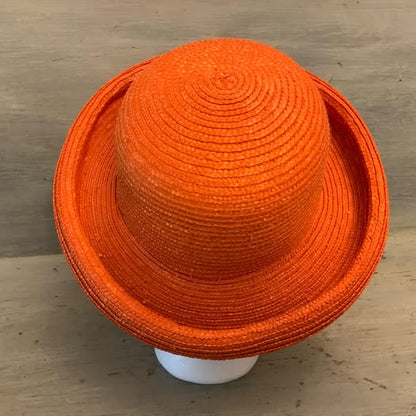 Women’s Orange 100% Straw Bowler Hat One Size Good Condition