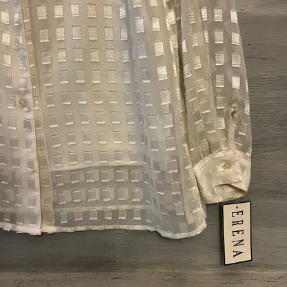 ERENA 2 Piece Sheer Cream Gold Square Pattern Button Down Blouse Medium New with Tags