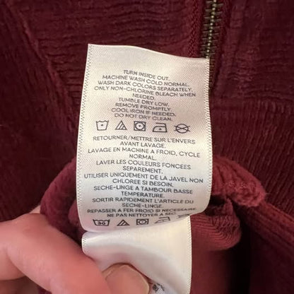 Lands’ End Burgundy Soft Corduroy Zip Neck Pullover Shirt Medium Good Condition