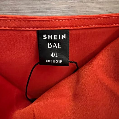 SHEIN Satiny Sleeveless Burnt Orange Ruched Side Maxi Dress 4XL Like New