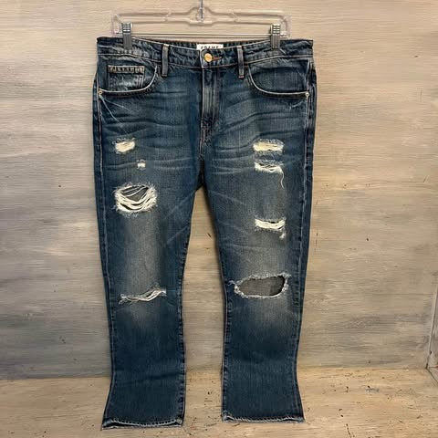 Frame Denim Le Grand Garçon Low Rise Distressed Straight Leg Jeans Size 34x28 Good Condition