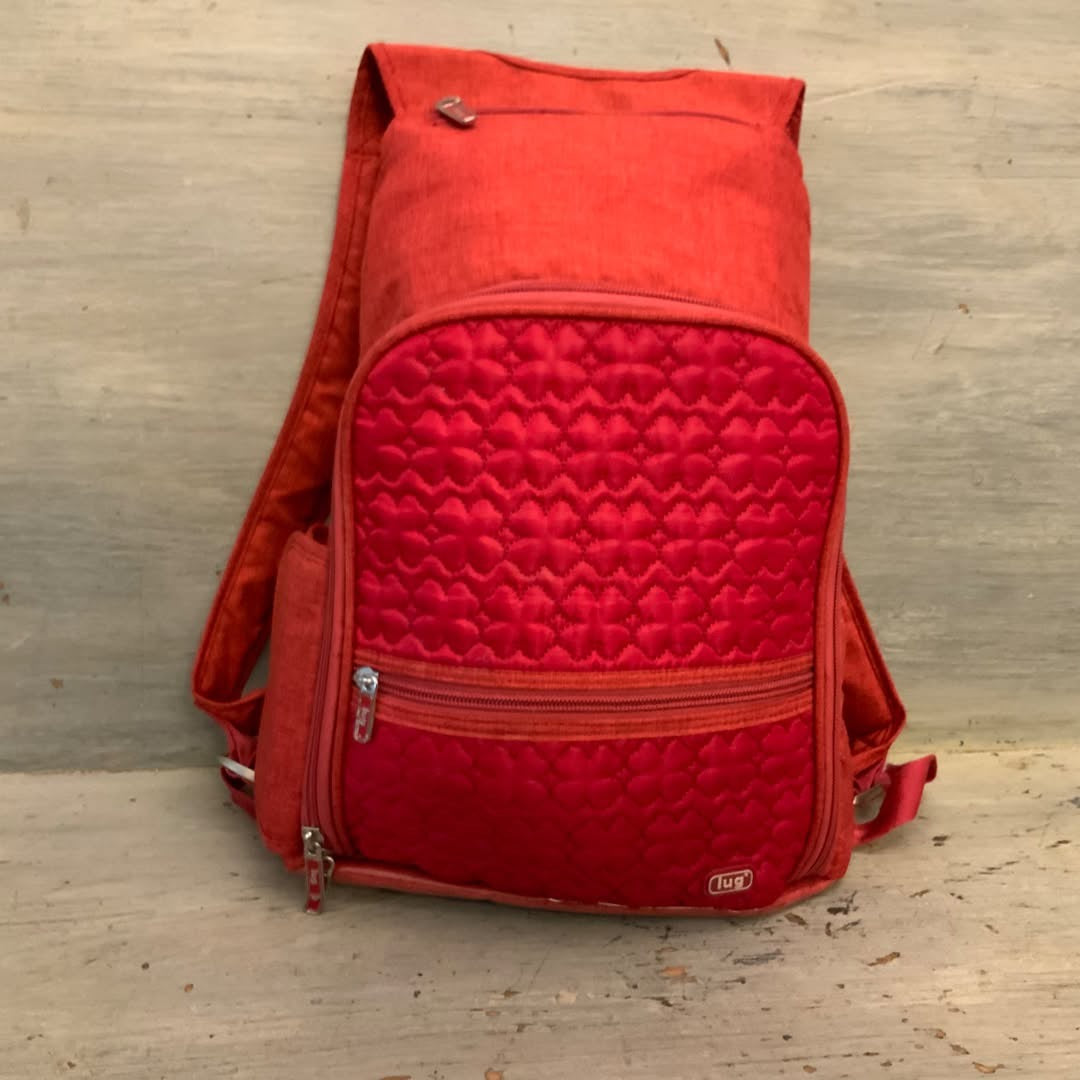 LUG Red Multipocketed Travel Bag Backpack 10x14x3 Good Condition