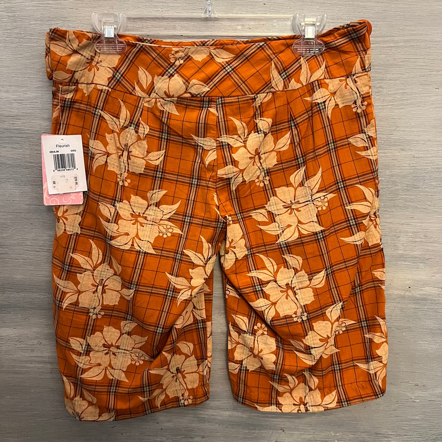 Fleurish 100% Cotton Tropical Plaid Bermuda Shorts Size 7 New with Tags