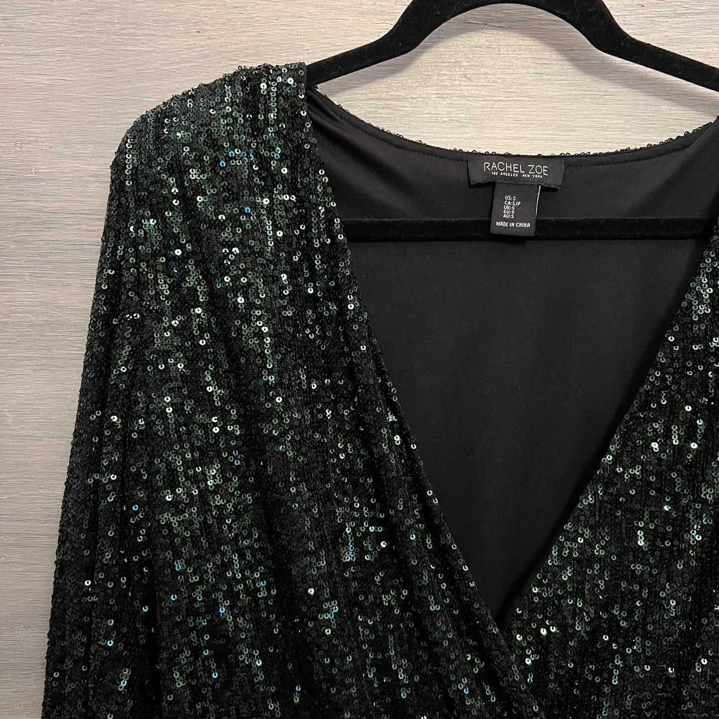 Rachel Zoe Emerald Green Sequined Leotard Blouse Small Like New