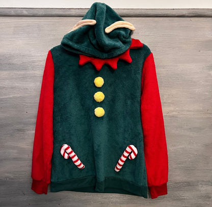 No Boundaries Christmas Elf Fleece Hoodie Pullover XL(15-17) Good Condition
