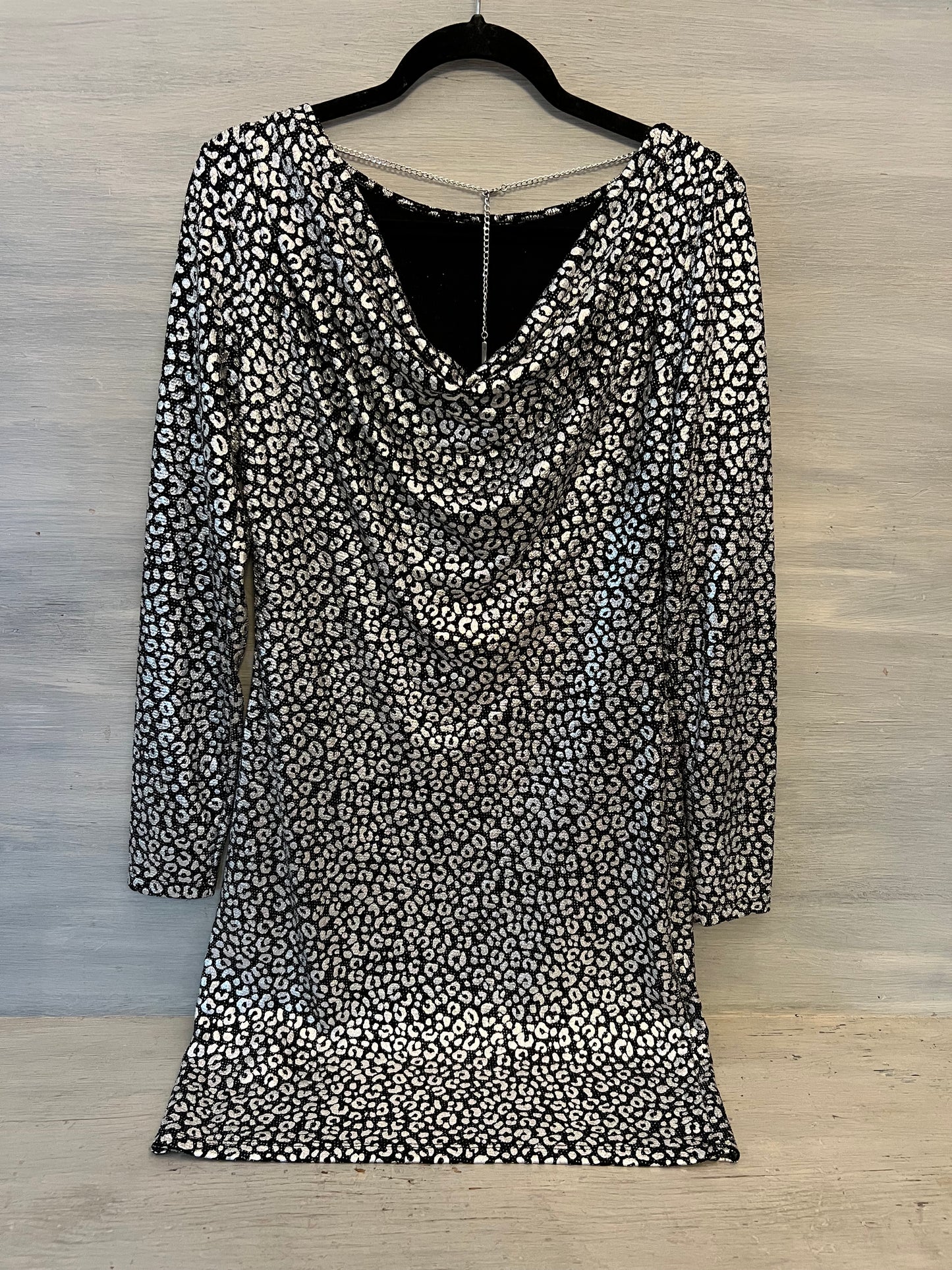 Michael Michael Kors Black Metallic Silver Leopard Print Mini Dress Size 10 New with Tags