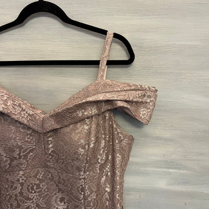 R&M Richards Taupe Shimmer Lace Mermaid Gown Size 16 Good Condition