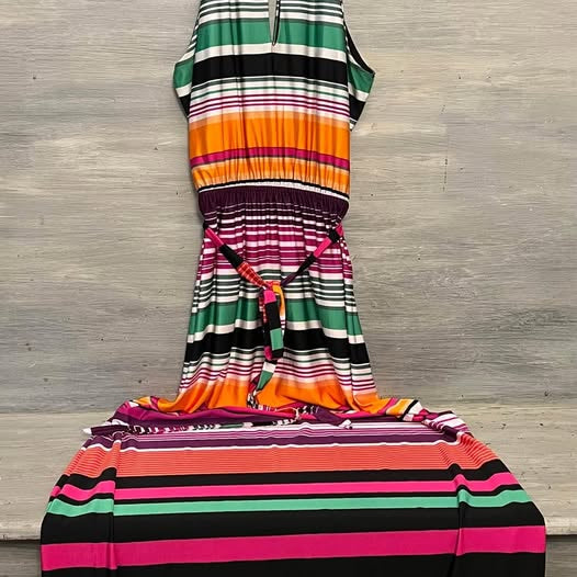 Venus Sleeveless Colorful Horizontal Stripes Maxi Dress Size 10 Good Condition