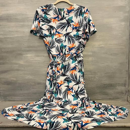 Time and Tru Tropical Print Wrap Dress Large Like New