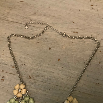 RMN Replica Iridescent Mint Pale Pink Flower Choker Necklace 18”-21 Good Condition