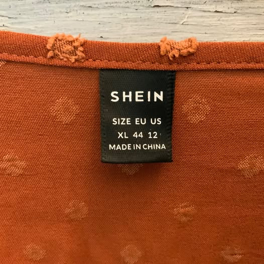 SHEIN Burnt Orange Swiss Dot High Low Baby Doll Dress XLarge Good Condition