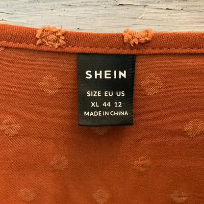 SHEIN Burnt Orange Swiss Dot High Low Baby Doll Dress XLarge Good Condition