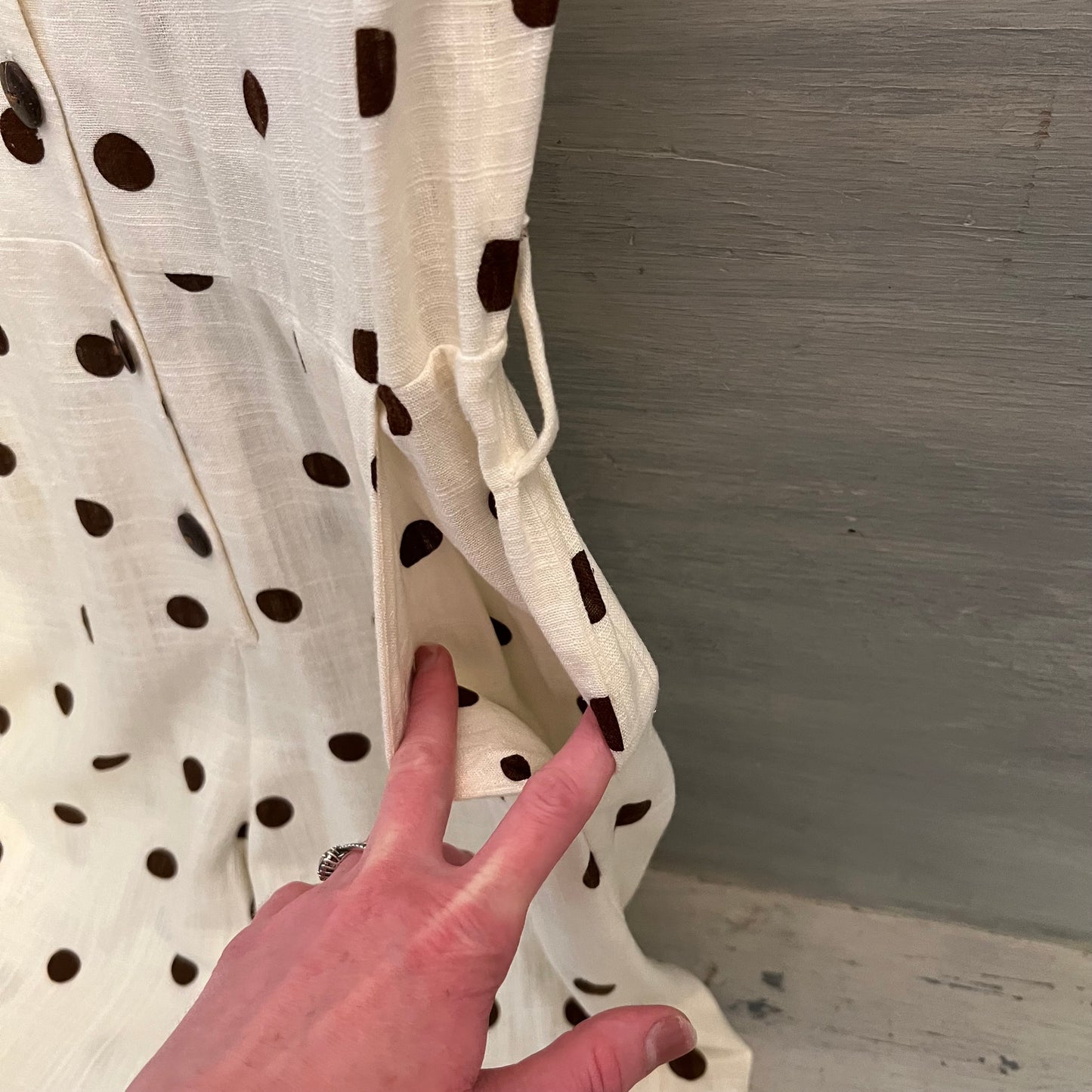 Monteau Los Angeles Cream Brown Polka Dot Vneck Jumpsuit Size Medium New with Tags