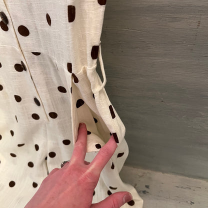 Monteau Los Angeles Cream Brown Polka Dot Vneck Jumpsuit Size Medium New with Tags