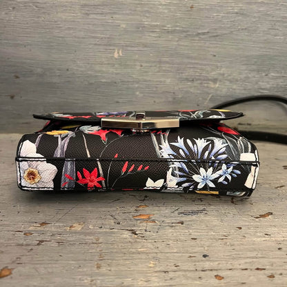 Apt 9 Black Faux Leather Floral Print Crossbody Bag Purse New with Tags