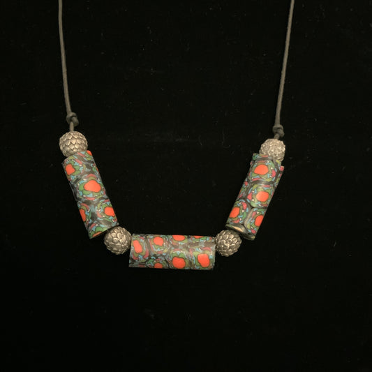 Vibrant Multicolor Clay Millefiori Beaded Statement Necklace Good Condition