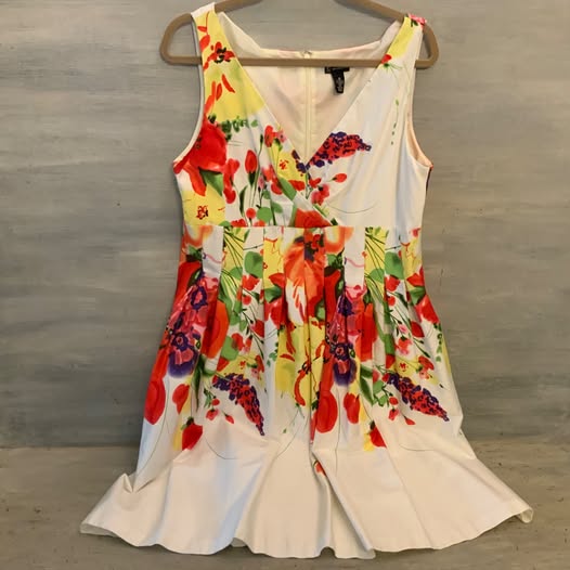 New Directions Colorful Floral Print Sleeveless Fit & Flare Dress Size 16 Good Condition
