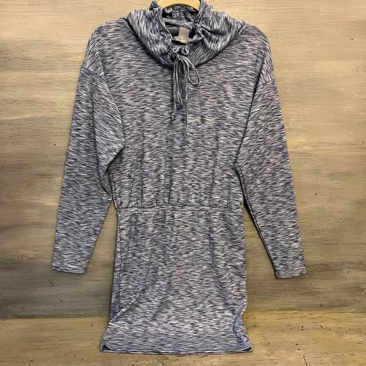 Venus Casual Blue Drawstring Cowl Neck Long Sleeve Mini Dress Small Like New