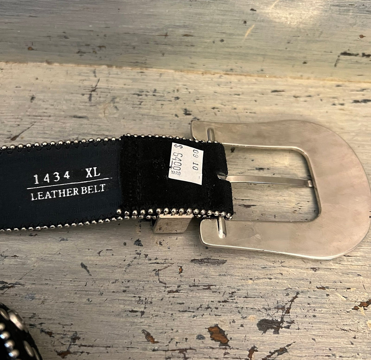 Studded Rhinestone Black Suede Leather Belt XL New