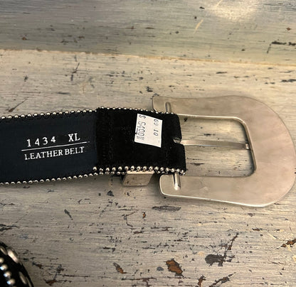 Studded Rhinestone Black Suede Leather Belt XL New