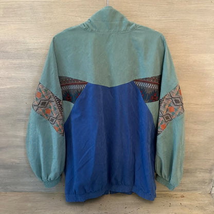 SHEIN Blue Green Tapestry Print Lightweight Retro Jacket Size Large Good Condition